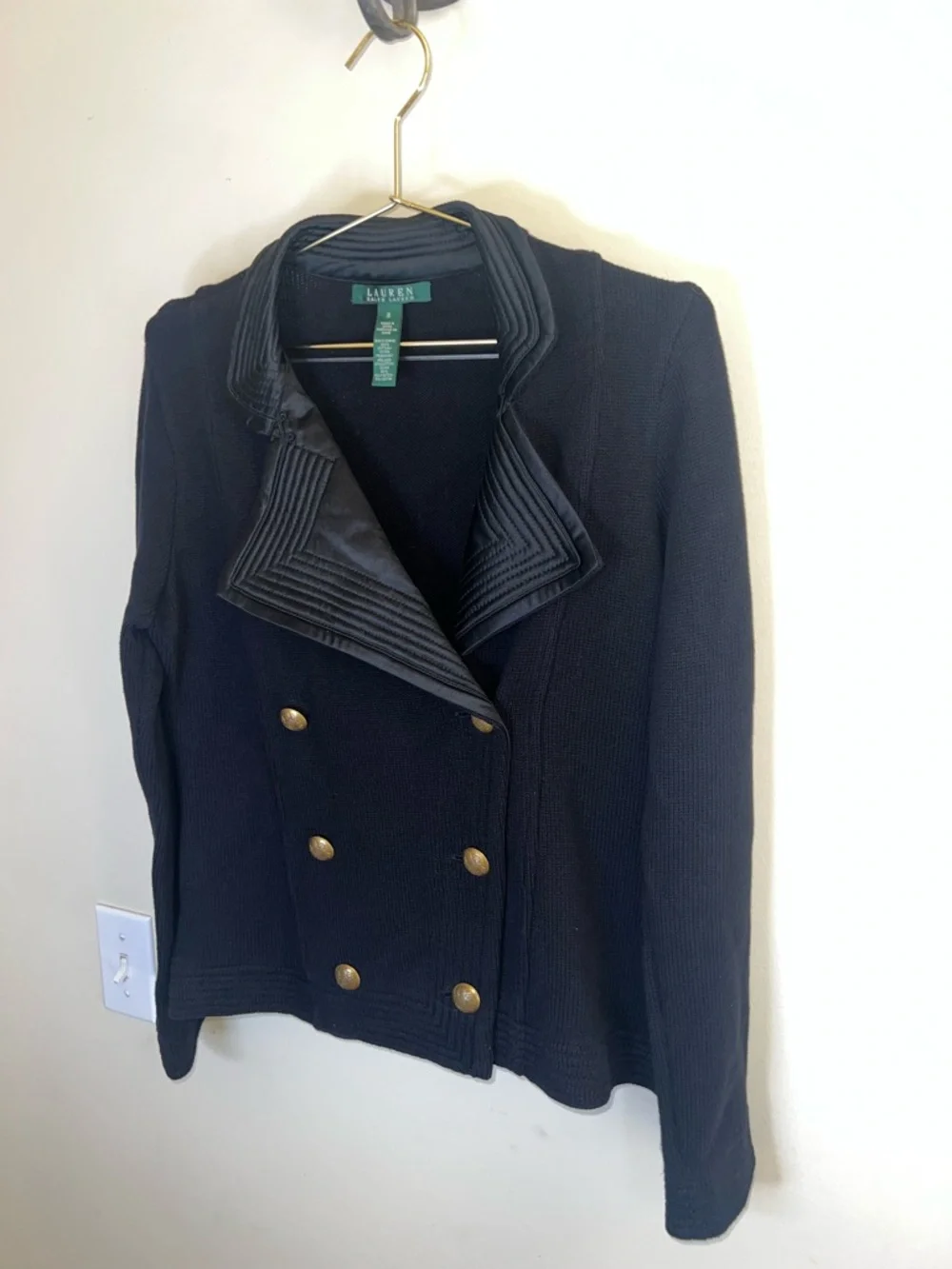 Lauren Ralph Lauren Black Military Knit Jacket Gold Crest Buttons Small - Picture 2 of 15